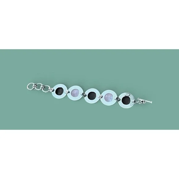 Mata Ortiz Shard Rose Stone Bracelet Sterling Silver Agustin Torres Jewelry - Picture 8 of 9